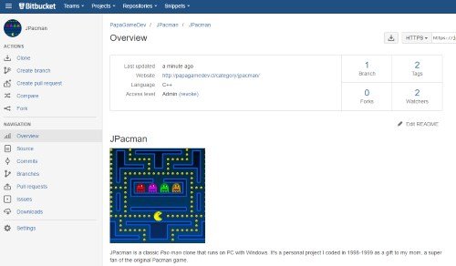 El repositorio de JPacman en Bitbucket, un servicio de control de versiones GIT en la nube