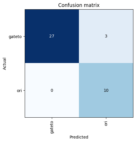 The Confusion Matrix shows how many photos of each type were incorrectly classified with the trained version of the model. In this case, 3 Gateto photos were mistakenly identified as Ori.