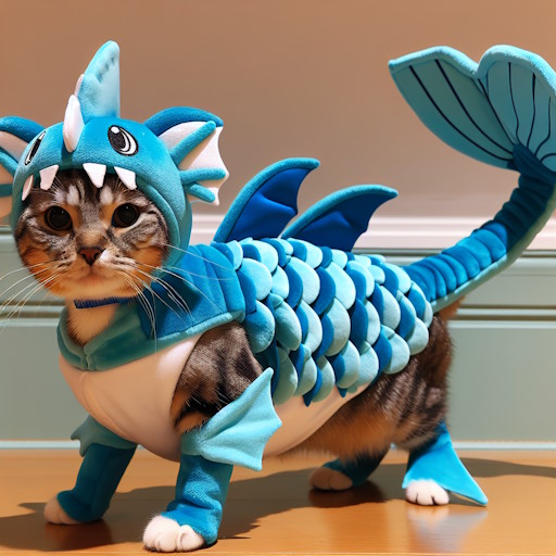 A cat dressed up as the Pokémon Vaporeon (standard, natural)