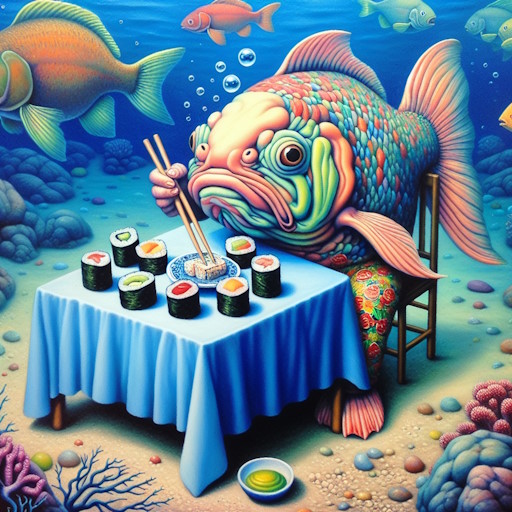 Un pez comiendo sushi (standard, vivid)