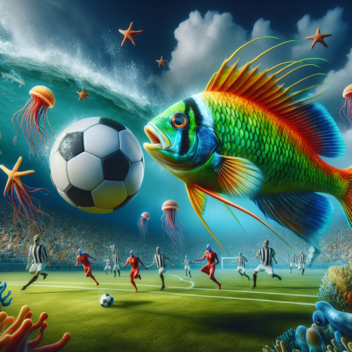 A fish playing soccer (standard, vivid)