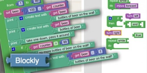 Blockly is a visual programming language and it’s super easy to learn. The name comes from the fact that you build your programs by assembling a set of blocks.