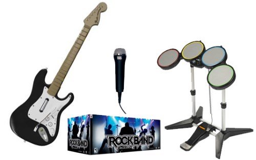 Rockband es una serie de videojuegos en los que los jugadores podían tocar guitarra, batería, bajo o cantar usando un micrófono.