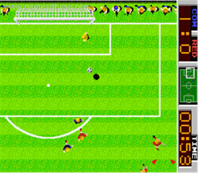 En Tehkan Worldcup (1985, Arcade), la cancha y los jugadores se ven desde arriba. El juego es muy rápido y se veía bastante bien para la época en que se publicó.