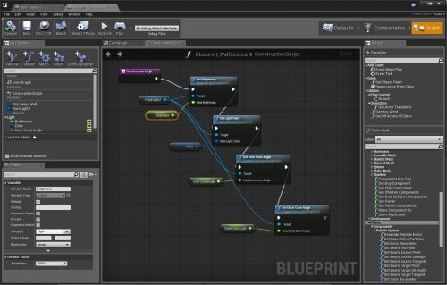 The Blueprints system from Unreal Engine, an interface for visually writing code, is very easy to use and tremendously powerful.